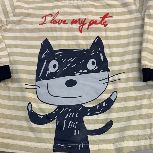 Beige Striped Cat Print Long Sleeve Tee - Picture 3 of 4